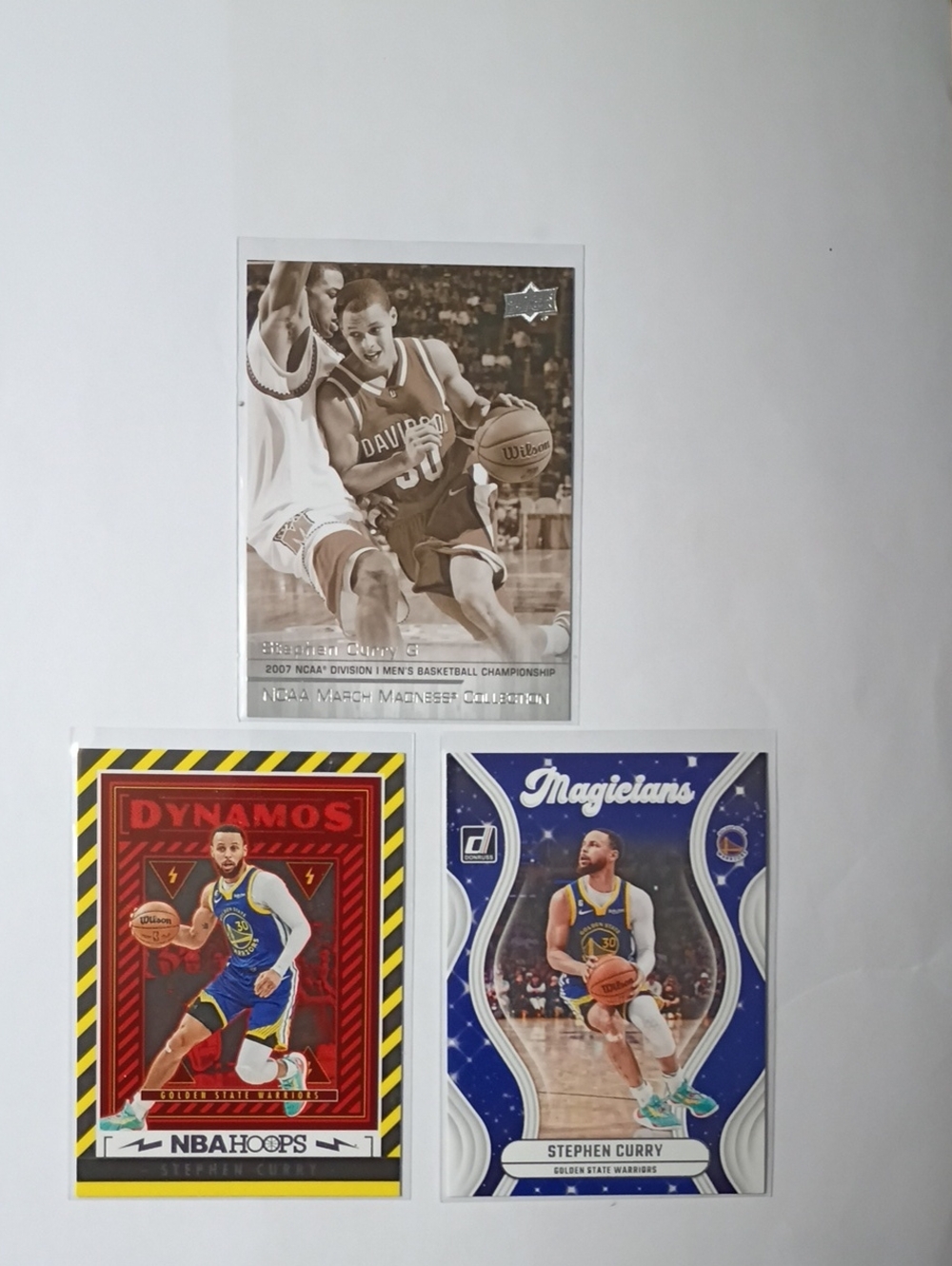 Panini Stephen Curry Collector Card Trio - Blue, Red, Yellow Accents